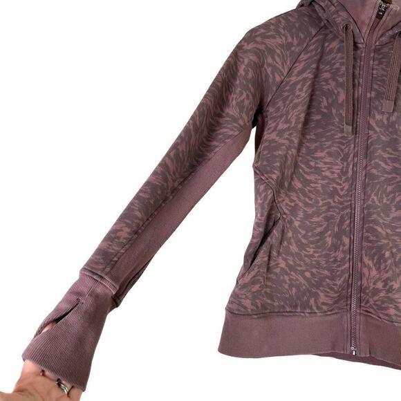 Athleta Triumph Printed Hoodie in Smoked Almond Brown Lynx Purple Print, Small - Picture 7 of 11